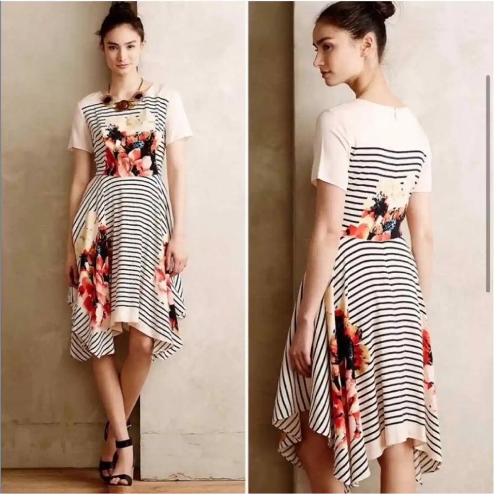 Anthropologie Corey Lynn Calter cream stripe floral dress size 2